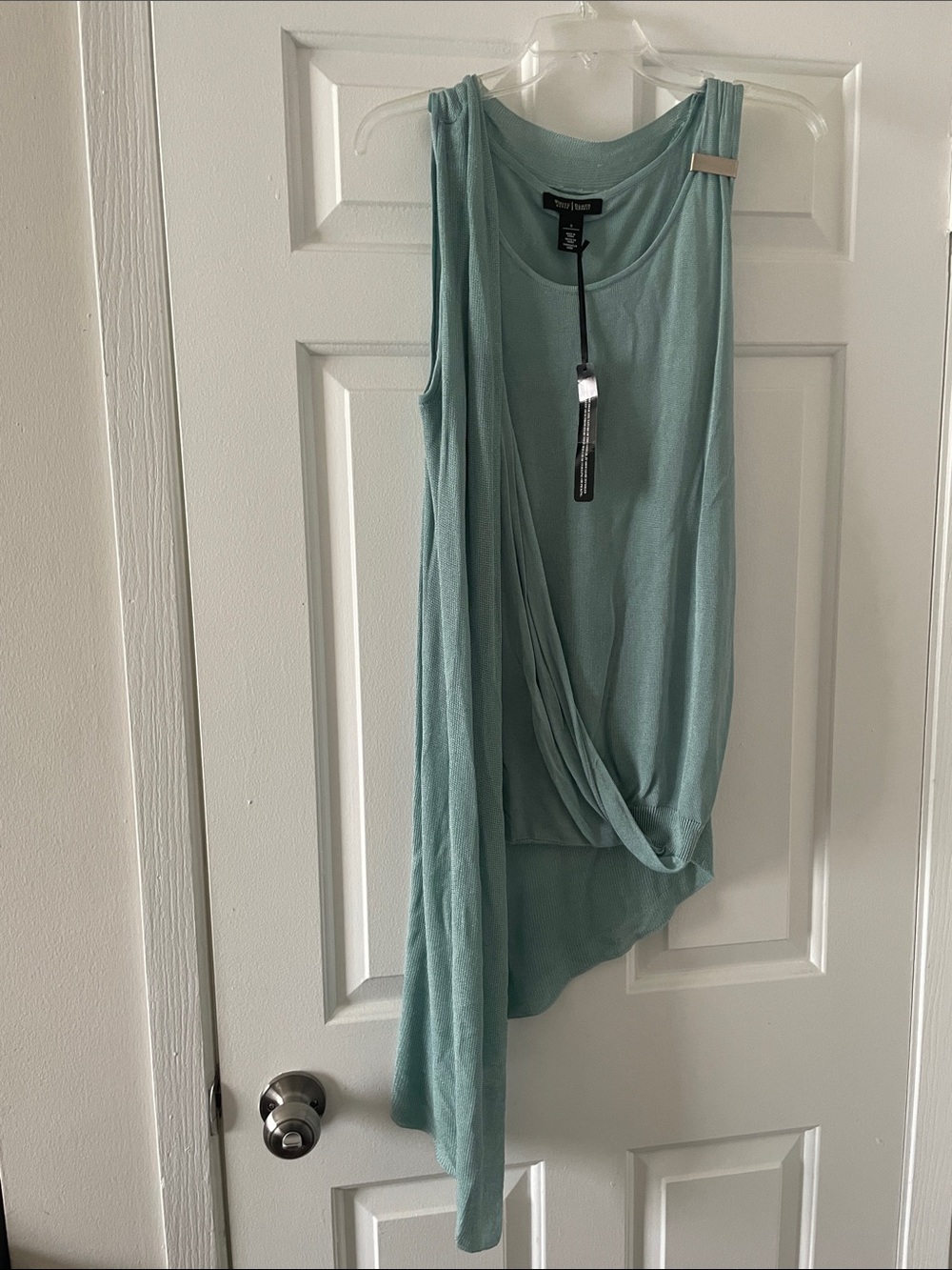White House Black Market Aqua Asymmetrical Draped Tank